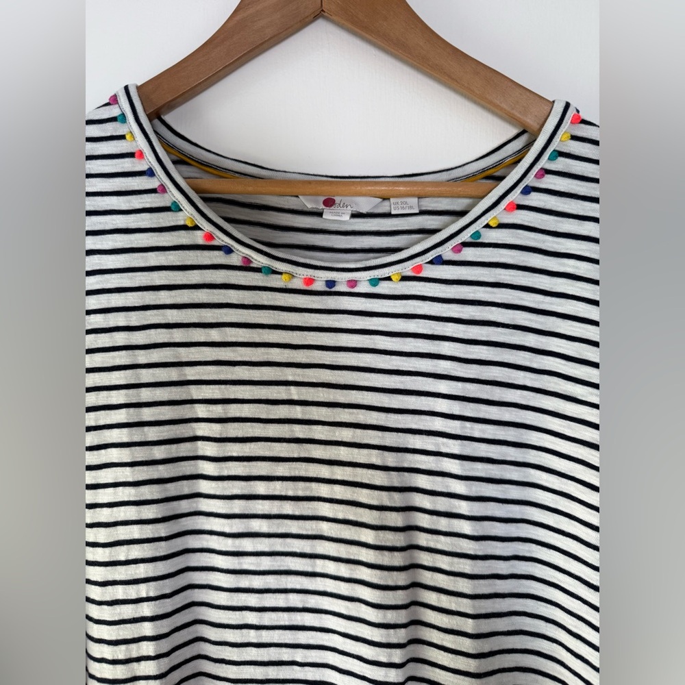 Boden Charlie Jersey T-Shirt Dress Short Sleeve Stripe Colorful Pom Poms 16 18
